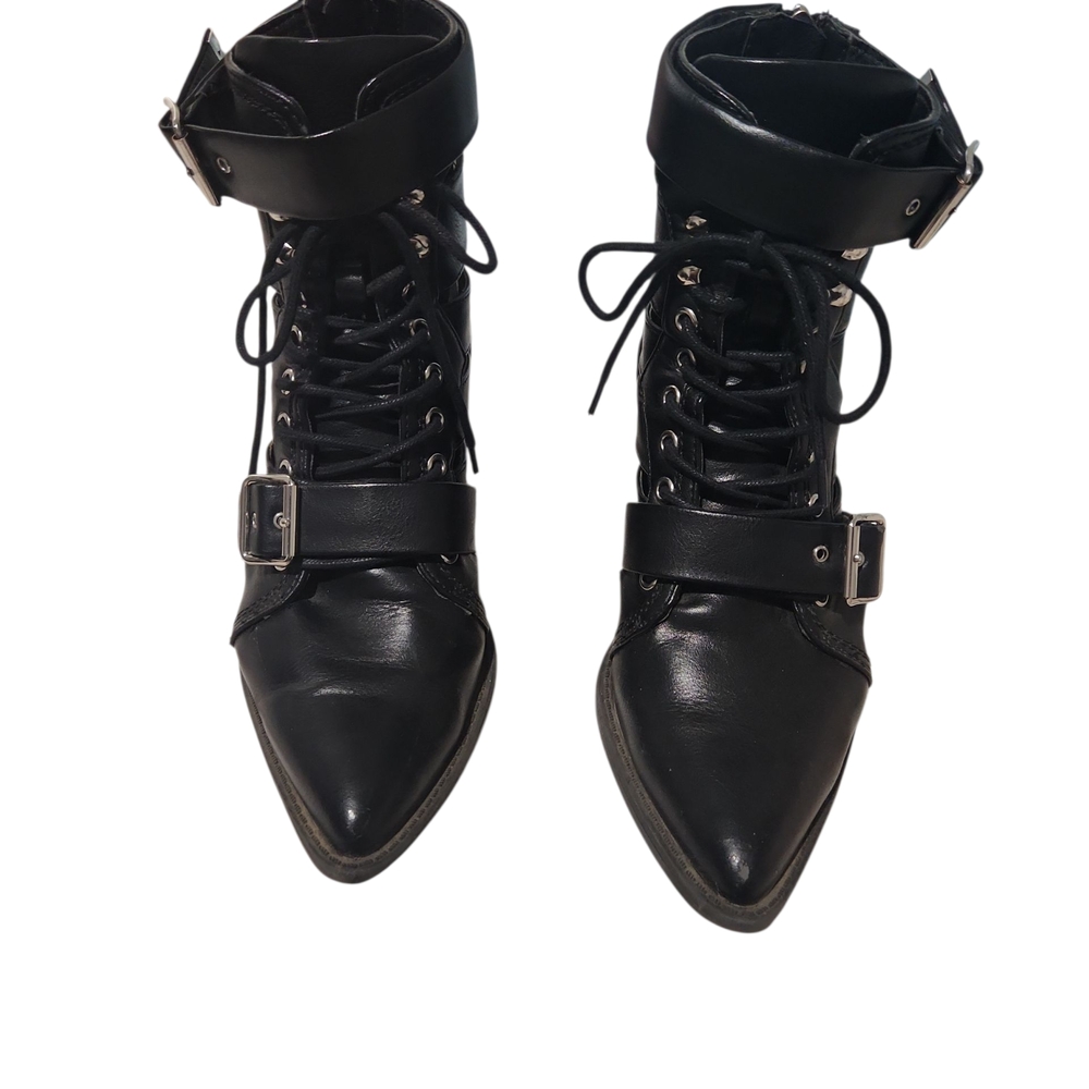 Buckle Black Lace Up Women's Boots - Picture 2 of 6